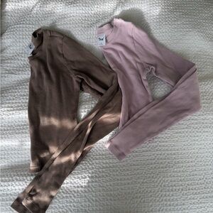 Aritzia TNA Ribbed Long Sleeves - Brown and Pink
